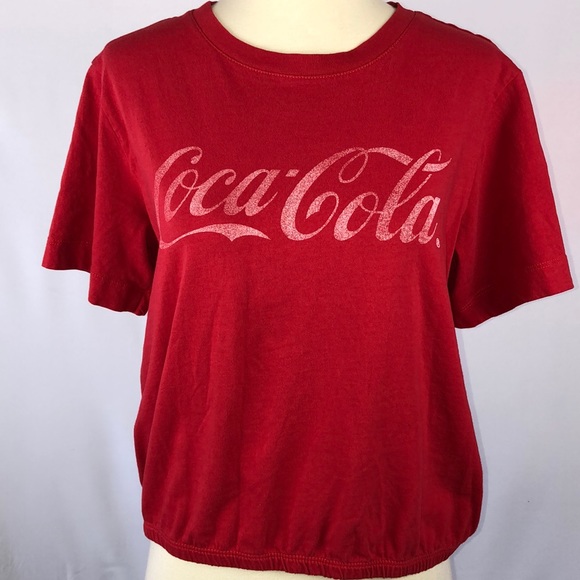 Coca Cola Tops - Coca Cola Logo Short Sleeve Elastic Waist Crop Top - Size Large